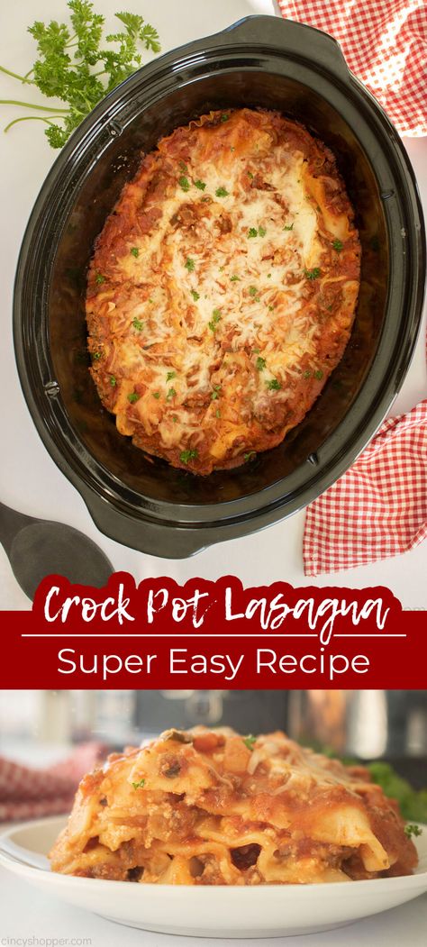 Crock Pot Lasagna is such a rich, creamy, meaty and filling dish! This super easy recipe for lasagna makes for a great easy weeknight dinner. Just build it up in your slow cooker, set it and forget it, and enjoy a delicious pasta dish without all the hassle. Crockpot Lasagna Casserole, Crockpot Lasagne, Easy Crockpot Lasagna Recipe, Easy Crockpot Lasagna, Crockpot Lasagna Recipe, Italian Crockpot Recipes, Recipe For Lasagna, Pot Lasagna Recipe, Crockpot Lasagna Easy