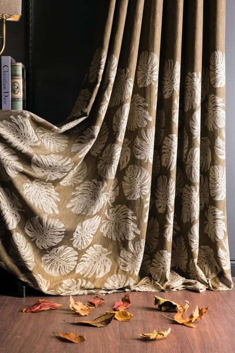 Curtains Brown, Luxury Nursery, Curtains Linen, Retro Curtains, Brown Curtains, Pattern Leaf, Decor Curtains, Linen Curtain, Luxury Curtains