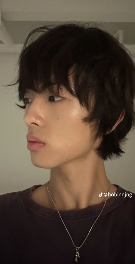 Overgrown Mod Haircut, 90s Mod Cut Men, Permed Hairstyles Asian, Middle Length Straight Hair, Long Mod Cut, Men With Shoulder Length Hair, Asian Mod Haircut, Japanese Man Haircut, Mod Mullet Men