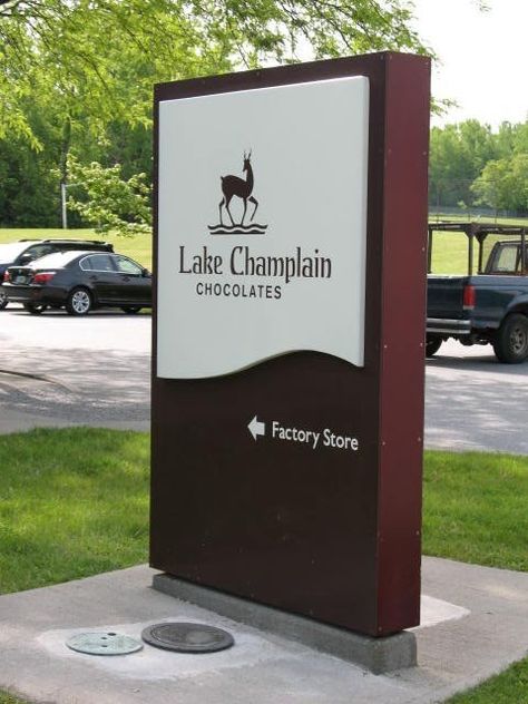 Signage Board, Company Signage, Monument Signs, Exterior Signage, Boutique Decor, Lake Champlain, Outdoor Signage, Shop House Ideas, Premium Chocolate