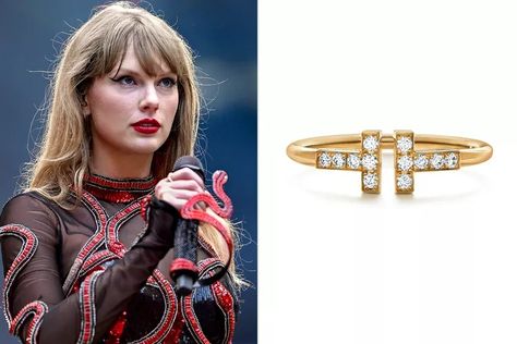 Taylor Swift Wears $2,675 Double 'T' Diamond Ring for Eras Tour in London Taylor Swift Rings, Taylor Swift Ring, Michelle Lee, Weekend In London, Tiffany Rings, How To Wear Rings, Taylor Swift New, Tiffany T, Wire Ring