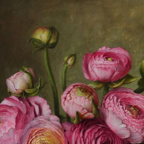 Rae Perry on Instagram: "'Ranunculus' another work in @arcadiagallery annual '5 and Under' show this August! . . . #flowerpainting #ranunculus #floralart #oilpainting #realism #stilllife #realistart #traditionalart #fleur #instaart #arcadiacontemporary #fiveandunder2022 #flowerlove #raeperry" Ranunculus Painting Acrylic, Ranunculus Painting, Realism Landscape, Ranunculus Flowers, Sip N Paint, Flower Landscape, Oil Painting Flowers, Ranunculus, Life Photography