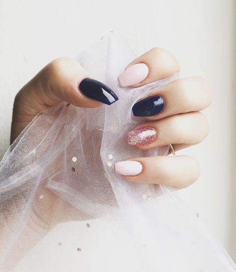 Navy & Pink Navy And Blush Nails Wedding, Mauve And Blue Nails, Navy Blue Pink Nails, Pink Navy Nails, Navy Blue And Blush Nails, Light Pink And Navy Nails, Navy Blush Nails, Navy Pink Nails, Blush And Navy Nails