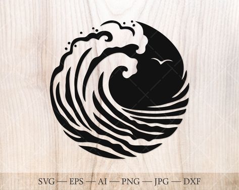 Wave Illustration Design, Water Doodles, Ocean Silhouette, Cricut Vinyl Designs, Ocean Wave Drawing, Wave Silhouette, Hawaii Svg, Water Svg, Wave Icon