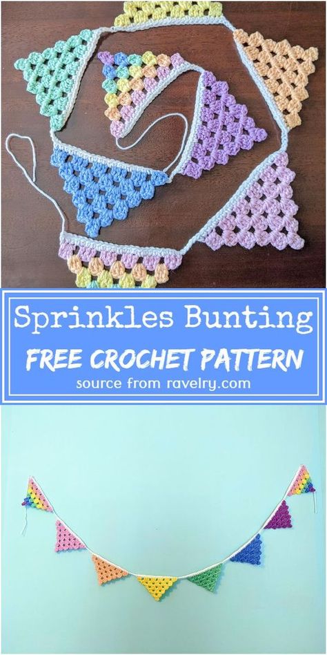 Free Crochet Bunting Patterns, Crochet Bunting Ideas, Crochet Banner Pattern Free, Crochet Garlands Free Pattern, Crochet Bunting Free Pattern, Crochet Baby Nursery, Crochet Banner, Crochet Bunting Pattern, Crochet Triangle Pattern