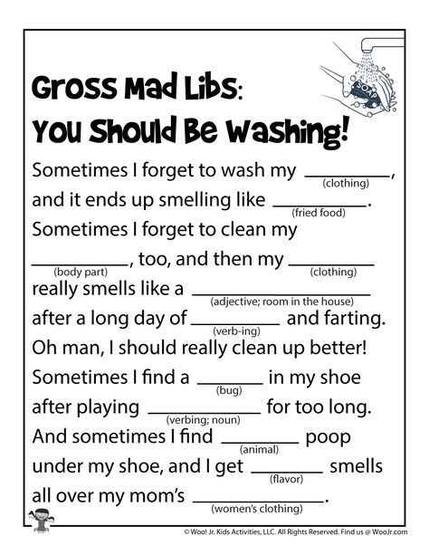 Silly Free Mad Libs for Kids | Woo! Jr. Kids Activities Mad Libs Word List, Mad Libs For Kids Printables Free Funny, Mad Libs For Adults Hilarious Free Printable, Madlibs Kids Free, Mad Libs For Teens, Mad Libs For Kids Printables Free, Mad Libs For Adults Hilarious, Thursday Activities, Free Mad Libs