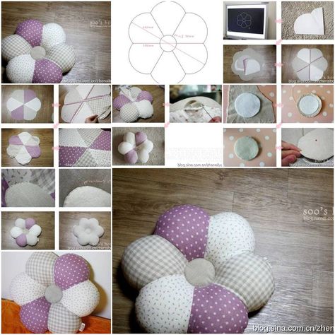 How to sew Flower down Pillows step by step DIY tutorial instructions Diy Flower Pillow, Cute Cushions, Pillow Crafts, Pillow Tutorial, Bantal Sofa, Sewing Pillows, Diy Cushion, Baby Diy, Flower Pillow