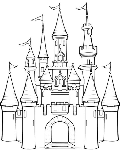 Cute Sketches Disney, Disney Castle Coloring Page, Cute Coloring Pages Free Printable, Castle Drawing Easy, Castle Drawings, Disney Castle Drawing, Chateau Disney, Castle Coloring Page, Disney Princess Castle