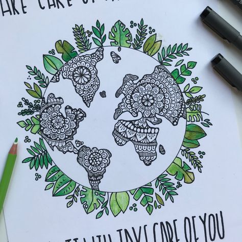 #mandalaart  #mandalasorldglobe  #mandala #mandalaart #zentangle #zenart #art #artwork #staedtler #mandalaworldmap #worldmap #plantdoodles #plants #plantlover Save Earth Mandala Art, Earth Mandala, World Environment Day Posters, Mandala Sketch, Doodle Art Drawing, Mandala Art Lesson, Disney Artwork, Cards Art, Tarot Cards Art