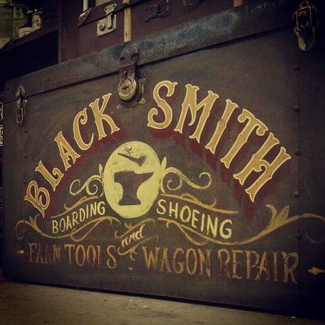 Vintage Store Signs, Truck Lettering, Western Signs, Sign Painting Lettering, Black Smith, Pinstripe Art, Shop Truck, Door Art, Trade Sign