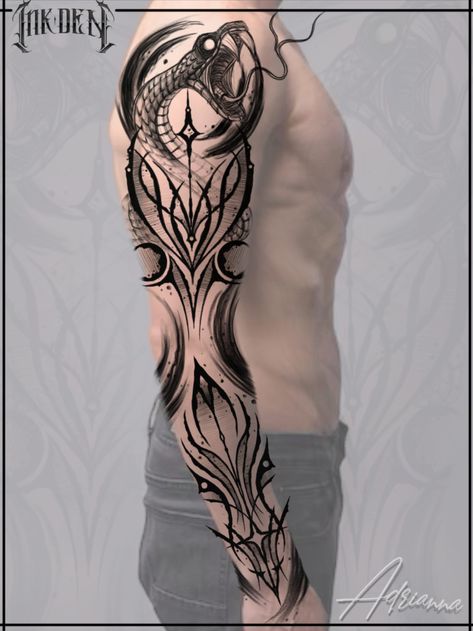 Full Arm Sleeve Tattoo Men, Urban Tattoos, Arm Tattoos Drawing, Wrist Tattoos For Guys, Viking Tattoo Design, Line Work Tattoo, Viking Tattoos, Tattoo Sleeve Designs, S Tattoo