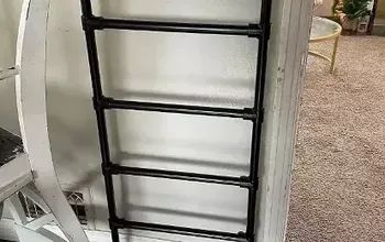 I made a ladder in one afternoon! It was way easier than I thought it would be. I used SteelTek parts from Lowes. I chose this brand instead of standard wrought iron piping based on cost, and how easy these were to use. I will go through the list of steps and materials so that you can make your own ladder too! Mine ladder was just under 4ft. as it was for a bunk bed, but you can make it any height you want with this method.Materials: 3 long black iron pipes-Mine were 6 ft. and 3/4… Ladder On Wall, Pipe Ladder, Rv Upgrades, Rolling Ladder, Metal Ladder, Diy Ladder, Cabin Kitchen, Galvanized Pipe, Loft Ladder