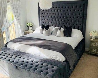 LoveMyBedss by LoveMyBedss on Etsy Tall Bed Frame, Escuela Diy, Chesterfield Bed, Bed Frame Sizes, Bespoke Beds, Luxury Room Bedroom, Upholstery Bed, Wingback Bed, Ottoman Storage Bed