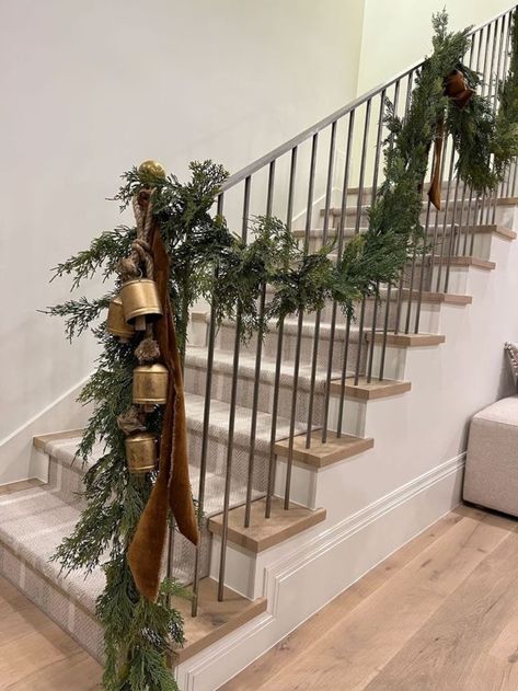 10ft-20ft Bannister Real Touch Cedar Garland/vines for - Etsy Christmas Mcgee And Co, Home Made Christmas Decor, Mcgee Christmas Decor, Inside Christmas Decorations, Mcgee And Co Christmas, Christmas Railing, Christmas Decor Inside, Dining Table Christmas Decor, Studio Mcgee Christmas