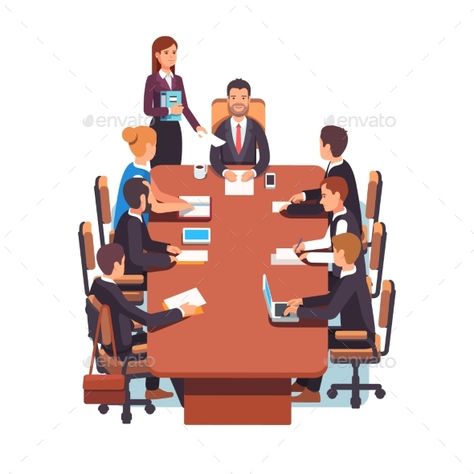 Directors Board Meeting by IconicBestiary Directors board meeting. Business executives people working together in conference room at big desk. Flat style color modern vecto Hot Wheels Garage, People Working Together, Career Vision Board, Board Meeting, Big Desk, Banner Template Design, Vector Portrait, Board Of Directors, Video Conferencing