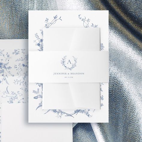 Stunning belly bands to add the perfect finishing touch to your invitations! Elevate your event with our elegant designs. 🌟 #Invitations #BellyBands #EventPlanning #PartyDecor #WeddingStationery #SpecialOccasion #CelebrateTogether #CustomDesign #EventDetails #PartyTime Blue Classic Wedding, French Blue Wedding, Blue Floral Wedding, Chinoiserie Blue, Sweet Rain, Wedding Crest, Monogram Wedding Invitations, Invitation Belly Band, Blue Themed Wedding