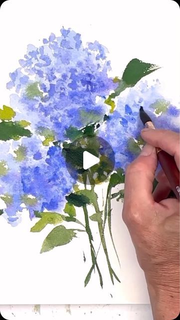 Artist/ teacher/ illustrator on Instagram: "We still seem to have a hydrangea bloom everywhere in MA- I just love these flowers -this tutorial is up on my YouTube if would like to try it! Click the link in my profile!  Happy Painting!!🖼️  . . . . . . #watercolor #watercolorpainting #bluehydrangea #summerflowers #watercolorflowers #blueflowers #artoftheday" Watercolour Hydrangea Tutorial, Water Colour Hydrangea, How To Paint A Hydrangea, Watercolor Hydrangea Step By Step, Watercolour Inspiration Flowers, Watercolor Illustration Tutorial, Flower Watercolor Tutorial, Hydrangea Watercolor Painting, Watercolor Hydrangeas