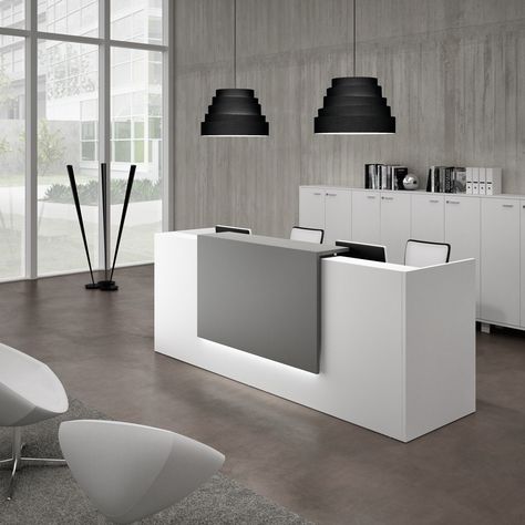 Modular reception desk Z2 by Quadrifoglio Sistemi d'Arredo design Centro Design Quadrifoglio Office Reception Table Design, Modern Reception Desk Design, Reception Table Design, Salon Reception Desk, Office Reception Furniture, Reception Desk Counter, Modern Reception Desk, Reception Desk Office, Reception Desk Design