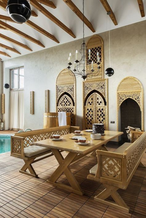 Boho Living Room Coffee Tables, Modern Arabic Interior, Restaurant Design Rustic, Arabic Interior Design, Luxury Restaurant Interior, Outdoor Restaurant Patio, Resturant Design, Moroccan Restaurant, Urban Furniture Design