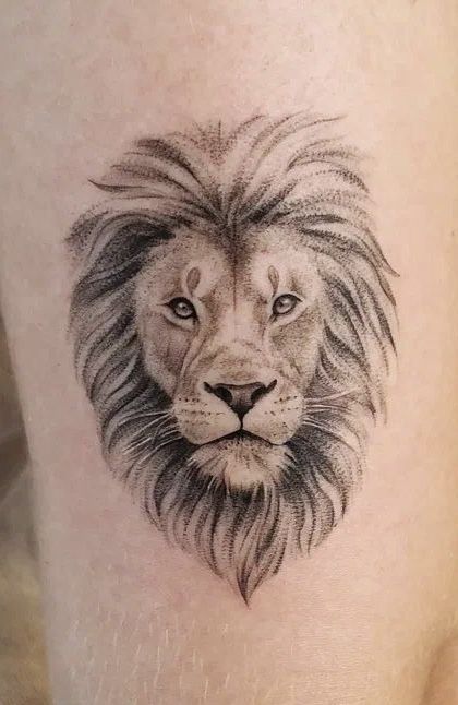 Lion On Hip Tattoo, Realism Lion Tattoo Design, Dainty Lion Tattoo, Three Lions Tattoo, Best Lion Tattoos Men, Lion Neck Tattoo, Lion Of Judah Tattoo, Simple Lion Tattoo, Female Lion Tattoo