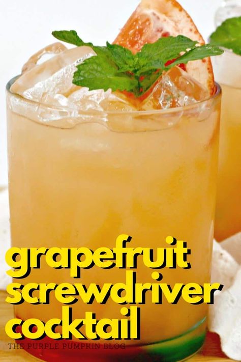 A twist on a classic cocktail, this Grapefruit Screwdriver is made with red grapefruit juice instead of the usual orange juice. But that's not all! Grapefruit liqueur goes in along with vodka for a refreshing, tart drink that is great for brunch or for sipping in the sunshine! Mix it up even further by using flavored vodkas! #GrapefruitScrewdriver #ScrewdriverCocktail #Cocktails #ThePurplePumpkinBlog #Recipes Screwdriver Drink, Screwdriver Cocktail, Grapefruit Cocktail, Purple Pumpkin, Liquor Drinks, Sour Cocktail, Smoothie Makers, Vanilla Vodka, Peach Schnapps