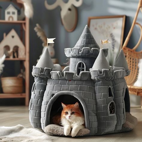 Royal Retreats: Castle-Inspired Pet Beds for Your Majestic Companions Diy Cathouse, Dog Castle, Cat Mansion, Dragon Bedding, Cat Castle, Cat House Diy, Dream's Cat, Cat Ideas, Pet Ideas