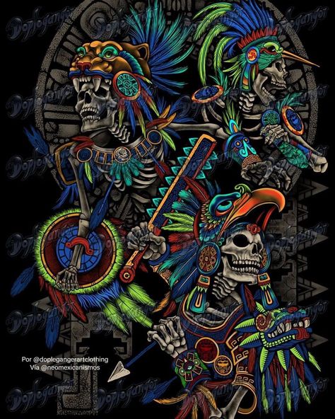 Aztec Warrior Tattoo, Maya Design, Mexico Wallpaper, Aztec Artwork, Aztec Tattoos, Aztec Tattoo Designs, Statue Tattoo, Cholo Art, Aztec Culture