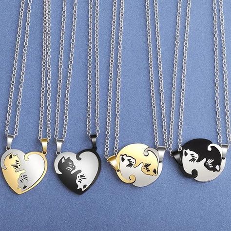 Couple Heart, Bff Jewelry, Cute Cartoon Cat, Cat Pendant Necklace, Pendant Necklace Simple, Lovers Necklace, Cat Pendant, Couple Necklaces, Friendship Necklaces