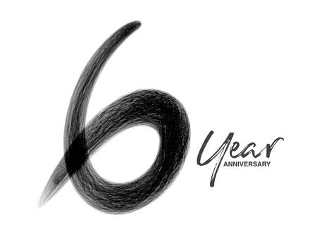 6 Years Anniversary Celebration Vector Template, 6 Years  logo design, 6th birthday, Black Lettering Numbers brush drawing hand drawn sketch, number logo design vector illustration Number Logo Design, Lettering Numbers, 6 Year Anniversary, Number Logo, Brush Drawing, Logo Number, 6th Anniversary, Wedding People, Vector Template