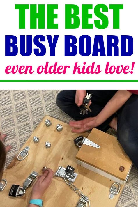 Super interactive DIY Montessori Busy Board for older kids to spend hours locking and unlocking. This toy will be used for many years. Busy Boards Diy, Diy Busy Board Wall, Toddler Busy Board Diy, Homemade Busy Boards For Toddlers, Montessori Board Diy, Busy Boards For Toddlers Diy, Montessori Busy Board Diy, Make A Busy Board, Diy Lock