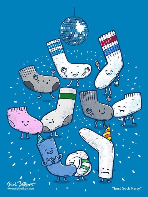 A group of single socks partying under a mirror ball Sock Party, Socks Illustration, Socks Drawing, Sock Store, Socks Party, Lost Socks, Sock Hop, Party Wall, Illustrators On Instagram