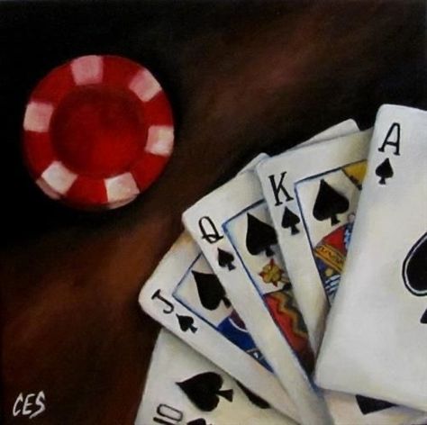 Christine E. S. Code | "Royal Abc Art, Playing Cards Art, Royal Flush, Cards Game, Playing Card Games, Poker Chips, Daily Painting, Painting Still Life, High Art