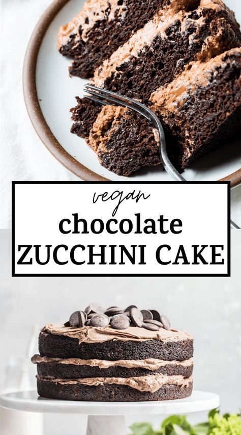 Easy VEGAN CHOCOLATE ZUCCHINI CAKE that even non-vegans will adore. It's incredibly moist and topped with the most delicious dairy-free chocolate buttercream! #cake #zucchinicake #vegan #vegancake #chocolatezucchinicake Chocolate Sour Cream Frosting, Dairy Free Buttercream, Sour Cream Frosting, Healthy Chocolate Cake, Vegan Buttercream, Chocolate Zucchini Cake, Gluten Free Chocolate Chip, Light Cakes, Cookie Cake Recipe