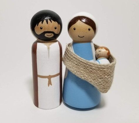 Peg Doll Nativity, Nativity Peg Doll, Mary Joseph And Baby Jesus, Wooden Nativity, Wood Peg Dolls, Peg People, Clothespin Dolls, Nativity Crafts, Pin Doll