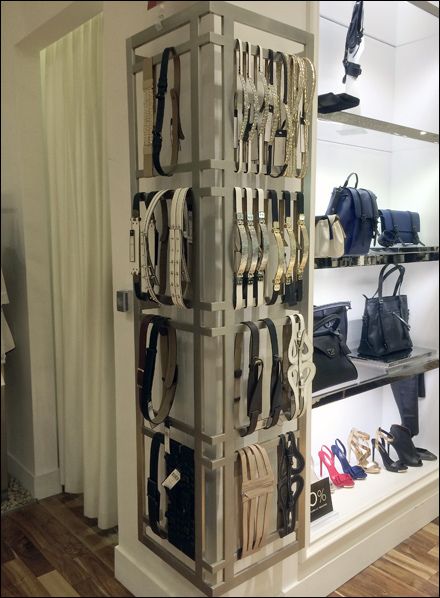 Belts Display Retail, Belt Display Retail, Store Shelves Design, Belt Display, Clothing Store Design, Corner Display, Retail Store Display, Store Window Displays, Retail Inspiration