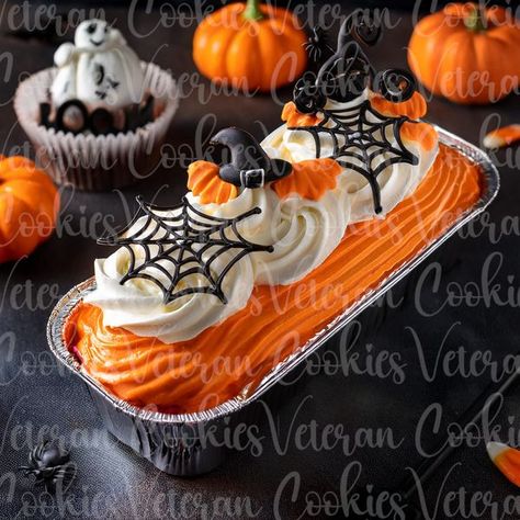 Green And White Sheet Cake, Mini Loaf Halloween Cakes, Halloween Mini Cake Pan, Mini Loaf Cakes Ideas Halloween, Mini Loaf Cake Decorating Ideas, Halloween Mini Loaf Cakes, Mini Cake Pan Ideas, Loaf Pan Desserts, Tin Cakes