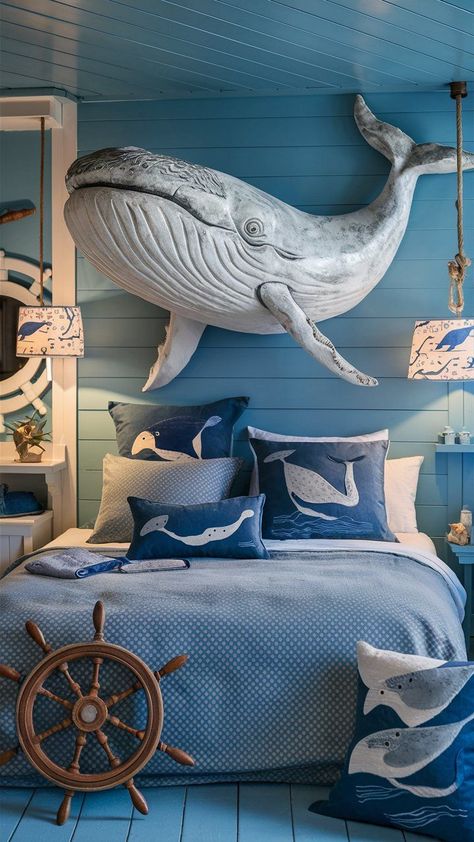 Dive into a variety of coastal bedroom decor ideas, including nautical themes and beyond. Perfect for anyone looking to bring the beach home! Nautical Theme Bedroom, Fishing Bedroom, Nautical Themed Bedroom, Coastal Bedroom Decor, Costal Bedroom, Chic Beach House, Coastal Bedroom Decorating, Cosy Interior, Boys Bathroom