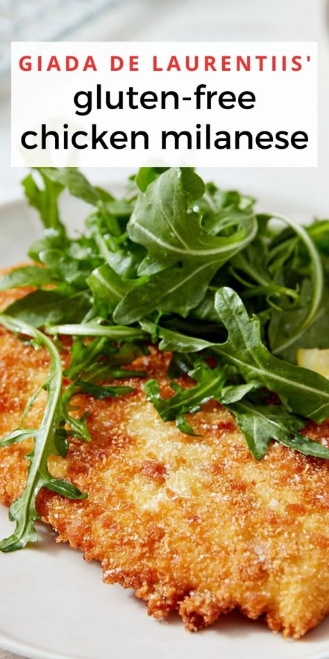 Sure, this recipe is a bit of a treat, but rice flour and gluten-free panko make it a little lighter and easier on the stomach. I serve it the way they do in Italy, topped with an arugula salad dressed with lemon and salt, or without the salad and just a squeeze of lemon juice. Gluten Free Chicken Milanese, Gluten Free Linguine Recipes, Gluten Free Italian Chicken Recipes, Winter Dinner Recipes Gluten Free, Chicken Milanese With Arugula Salad, Gluten Free Mediterranean Recipes, Gluten Free Pasta Recipes, Gluten Free Italian Recipes, Panko Recipes