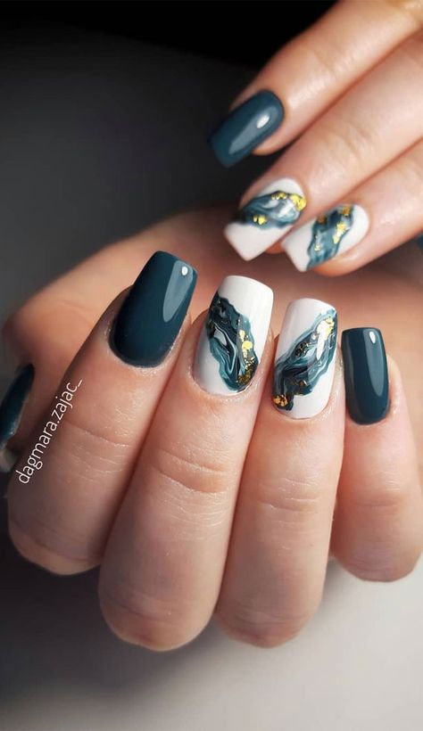 green marble nails, mismatched nails , mismatched marble nails, marble nail art, nail art, nail designs, nail designs 2020 #nailart #naildesigns Marble Blue Nail Art, Granite Nail Designs, Marbled Nail Art, Nail Marble Designs, Marbled Nail Designs, Dark Green Marble Nails, Nails Marble Designs, Marble Art Nails, Nail Ideas Marble