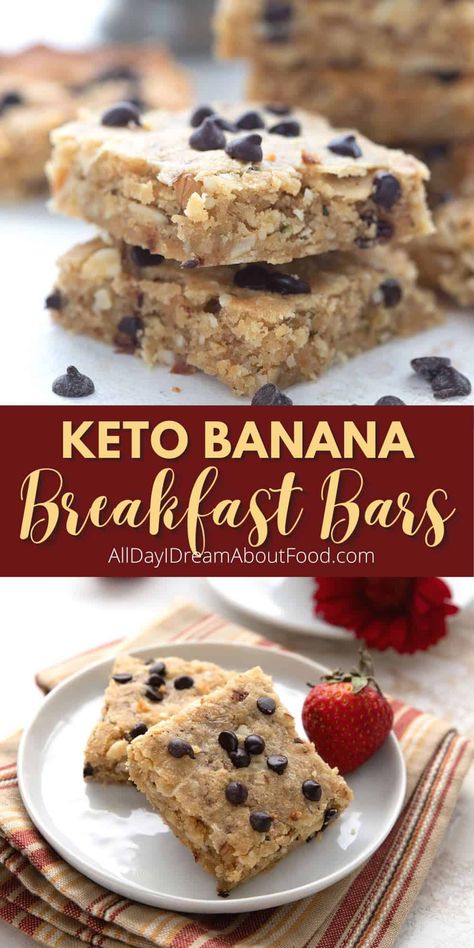 These easy keto breakfast bars have a sweet banana flavor and a tender, oatmeal-like texture. They're packed full of healthy nuts, seeds, protein, and fiber to really satisfy. Keto Breakfast Snacks, Keto Oatmeal Breakfast Bars, Keto Oatmeal Bars, Keto Breakfast Bars Recipe, Keto Recipes With Bananas, High Protein Low Carb Banana Bread, Keto Breakfast Bars Low Carb, Low Carb Breakfast Bars Recipes, Banana Recipes Keto