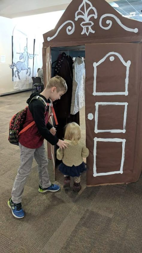 The Lion The Witch And The Wardrobe Diy, Narnia Classroom Door, Chronicles Of Narnia Halloween Costumes, Narnia Decorations Ideas, Narnia Wardrobe Diy Cardboard, Narnia Decorations Diy, Narnia Trunk Or Treat Ideas, Narnia Classroom Theme, Public Library Decorating Ideas