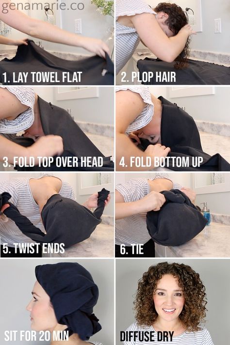 How to Plop Curls, step-by-step Plopping Curly Hair, Hair Plopping, Curly Hair Care Routine, Curly Girl Method, Wavy Curly Hair, Hair Towel, Curly Hair Routine, Hair Problems, Curly Hair Care