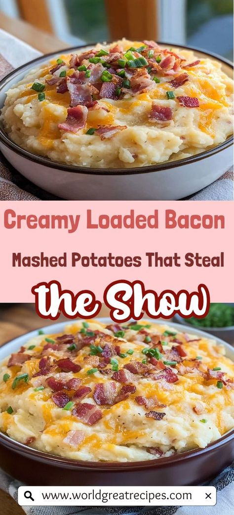 Discover the secret to making the ultimate loaded bacon mashed potatoes that are creamy, cheesy, and utterly irresistible! This recipe features starchy potatoes, thick-cut bacon, and a blend of butter and cream that creates a velvety texture. Perfect as a side dish for any meal, these mashed potatoes are a crowd-pleaser. Serve them at your next gathering and watch as they become the star of the table. With just a few simple ingredients, you can create a comforting dish that everyone will love! Bacon Mashed Potatoes Recipe, Shrimp Tomato Pasta, Cheesy Mashed Potatoes Recipe, Quick Easy Family Meals, Shrimp Tomato, Cheesy Bacon Potatoes, Bacon Mashed Potatoes, Loaded Mashed Potatoes, Best Mashed Potatoes