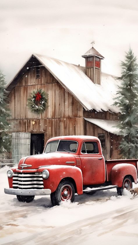 Little Red Truck Christmas Tree, Vintage Red Truck Christmas Pictures, Vintage Christmas Wallpapers, Red Truck Wallpaper, Christmas Truck Wallpaper, Rustic Christmas Wallpaper Iphone, Christmas Truck Painting, Red Truck Christmas Pictures, Old Truck Pictures