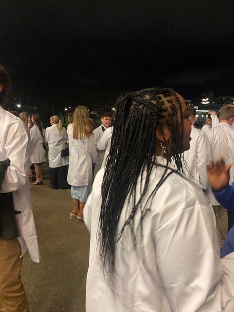 White coat premed medschool aesthetic black girl hair inspo braid season academic long hair half updo White Coat Ceremony Aesthetic, White Coat Medical, 2025vision Board, White Coat Ceremony Outfit, Science Aesthetic, White Coat Ceremony, Vision Board Photos, Medical School Inspiration, 2025 Vision