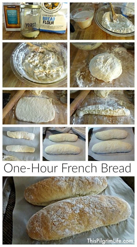 One-Hour French Bread - This Pilgrim Life Homemade Sandwich Bread, Baking Techniques, Homemade Sandwich, Making Bread, Artisan Bread Recipes, Bread Bun, Bread Machine Recipes, Easy Bread, French Bread