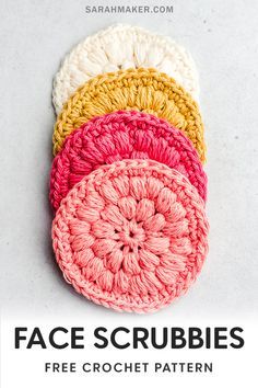 Free Pattern for easy Crochet Face Scrubbies to learn how to make a eco-friendly reusable cotton face washcloth. Scrubby Yarn Crochet, Crochet Washcloth Free Pattern, Crochet Face Scrubbies, Crochet Washcloth Free, Scrubbies Crochet Pattern, Crocheted Coasters, Scrubby Yarn, Crochet Scrubbies, Face Scrubbies