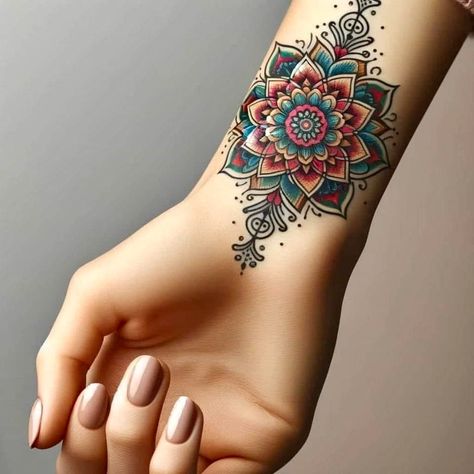 Facebook Tattoo Muñeca, Arm Cuff Tattoo, Eye Mandala, Cuff Tattoo, Armband Tattoos, Flower Wrist Tattoos, Anklet Tattoos, Heart On Your Sleeve, Tatuaje A Color