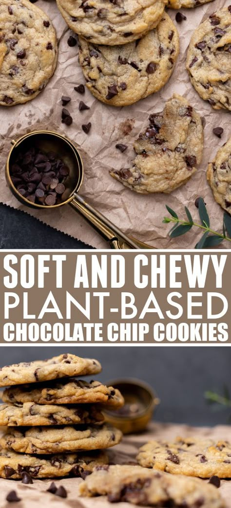 Soft and Chewy Plant-Based Chocolate Chip Cookies - The Creek Line House Plant Based Chocolate Chip Cookies, Vegan Soft Chocolate Chip Cookies, Vegan Chewy Chocolate Chip Cookies, Plant Based Christmas Cookies, Vegan Chocolate Chip Cookies Recipe, Plant Based Sweets And Treats, Plant Based Cookies Recipes, Vegan Chewy Cookies, Vegan Choc Chip Cookies