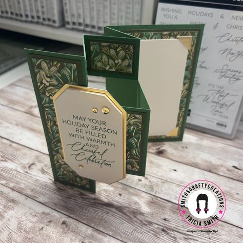 Stampin Up Seasons Of Green And Gold, Season Of Green And Gold Stampin Up Cards, Stampin Up Season Of Green And Gold, Folded Christmas Cards, My Season, Card Stamping, Fancy Fold Card Tutorials, Tri Fold Cards, Fun Folds